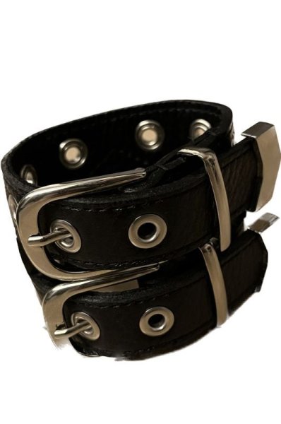 画像2: el conductorH　DOUBLE BUCKLE LEATHER BRABELT　BK (2)