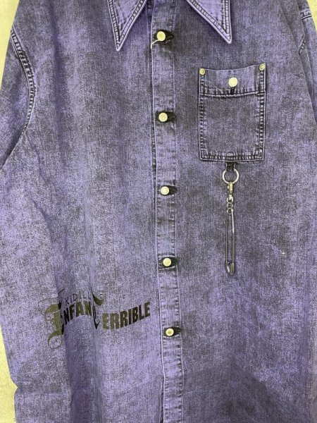画像4: KIDILL KL741 OVERSIZE DENIM SHIRT MULTI PRINT CHEMICAL WASH PURPLE CHEMICAL (4)