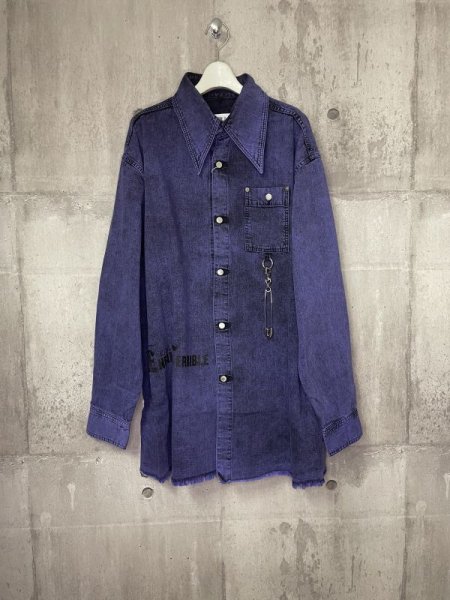 画像2: KIDILL KL741 OVERSIZE DENIM SHIRT MULTI PRINT CHEMICAL WASH PURPLE CHEMICAL (2)