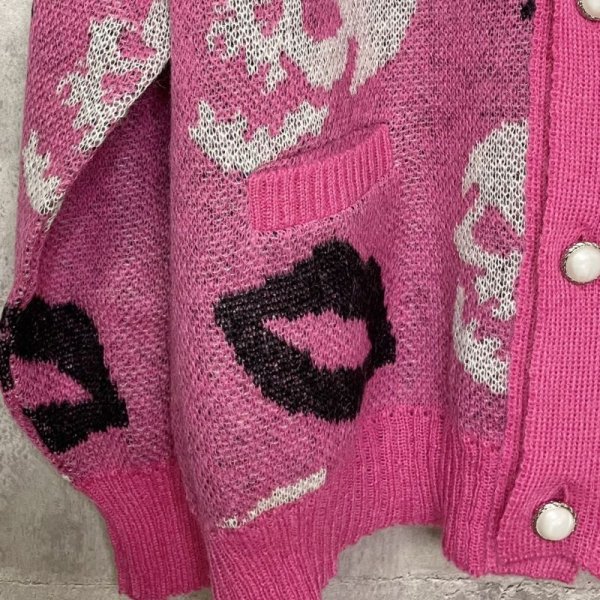 画像5: el conductorH　MOHAIR KNIT CREWNECK CARDIGAN 'LIPS 　PINK (5)