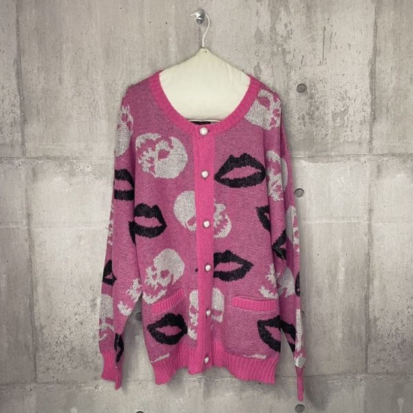 画像2: el conductorH　MOHAIR KNIT CREWNECK CARDIGAN 'LIPS 　PINK (2)