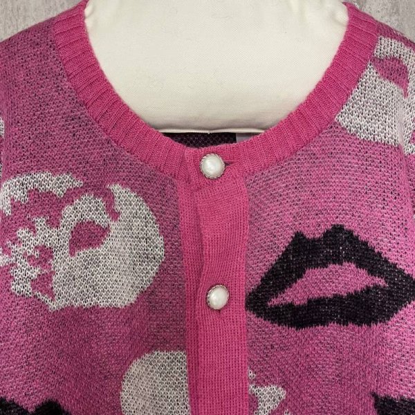 画像4: el conductorH　MOHAIR KNIT CREWNECK CARDIGAN 'LIPS 　PINK (4)