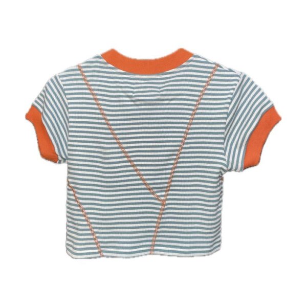 画像3: killremote　クロップドボーダーリブトップス　ダスクブルー (3)