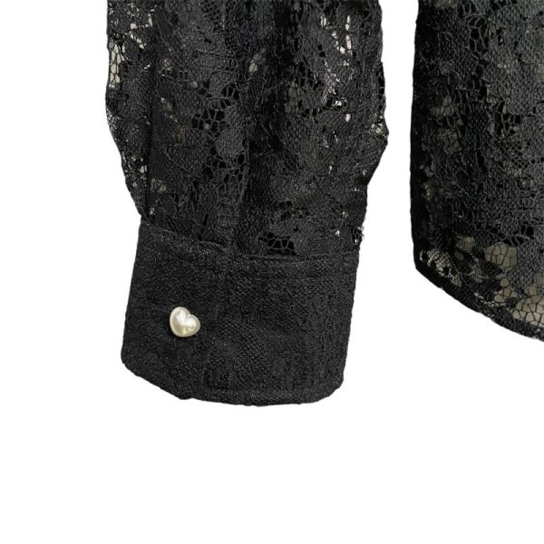 画像4: el conductorH　FLOWER LACE BOW TIE SHIRT　BK (4)