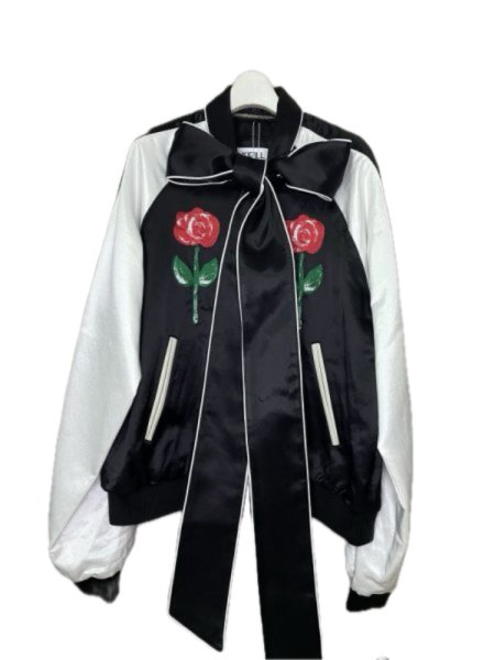 画像1: KIDILL KL737 BOWTIE SOUVENIR JACKET ROSE & GIRL EMBROIDERY BLACK (1)