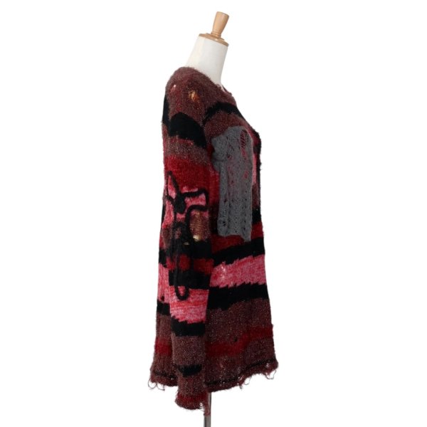 画像2: rurumu: 24AW　ribbon embroidery damaged mohair sweater　red (2)