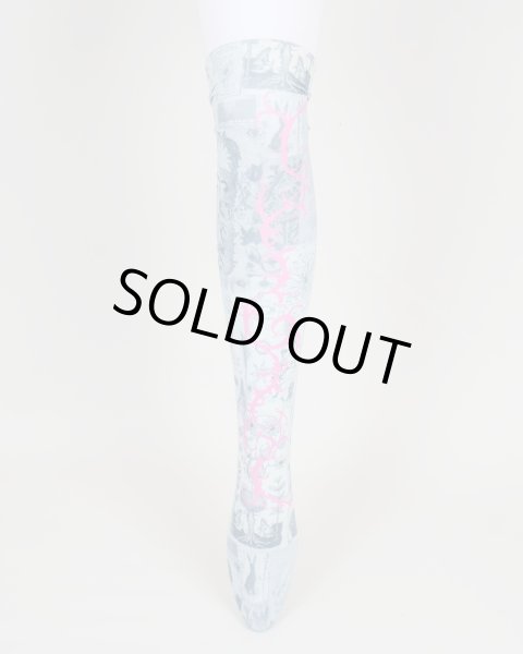 画像1: rurumu: "Unknown Plants"printed over knee socks smoky blue (1)