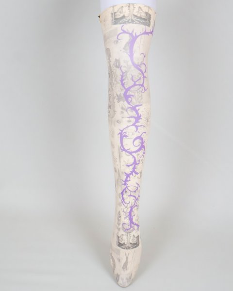 画像1: rurumu: "Unknown Plants"printed over knee socks ivory (1)