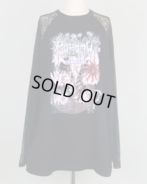 画像1: rurumu: 25SS lace raglan sleeve printed Tee black (1)