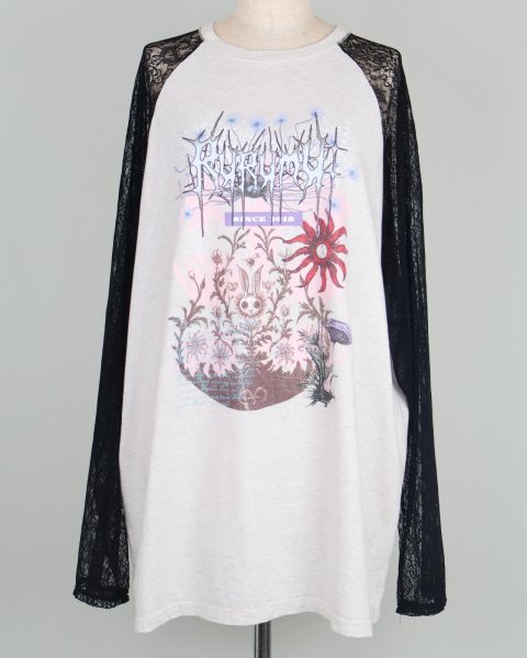 画像1: rurumu: 25SS lace raglan sleeve printed Tee ivory (1)