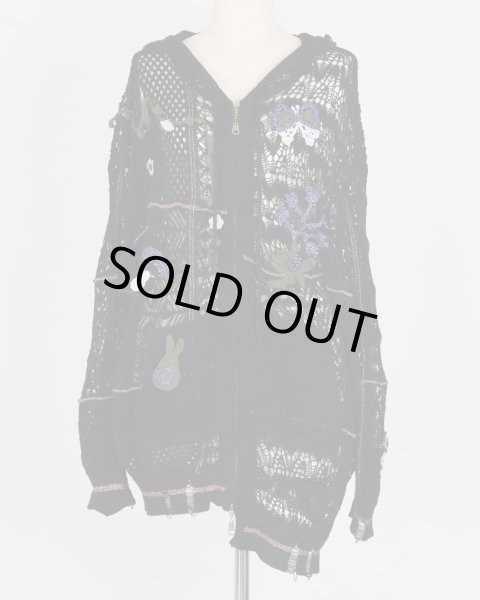 画像1: rurumu: plants motif crochet hoodie black (1)