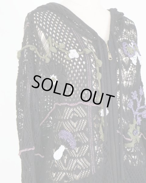 画像5: rurumu: plants motif crochet hoodie black (5)