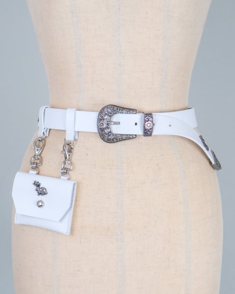 画像1: rurumu: leather mini pouch belt white (1)