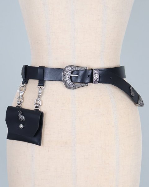 画像1: rurumu: leather mini pouch belt black (1)