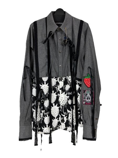 画像1: KIDILL 25AW KL1018 STRAWBERRY DETACHABLE SHIRT rurumu: BLACK×WHITE STRAWBERRY (1)