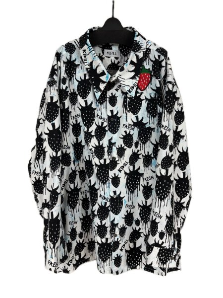 画像1: KIDILL 25AW KL999 STRAWBERRY OVERSIZED SHIRT WHITE×BLACK STRWABERRY (1)