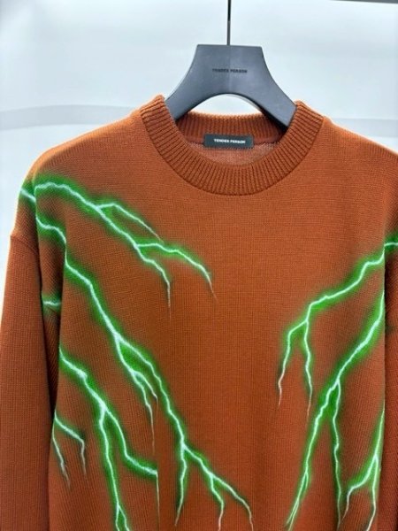 画像2: TENDER PERSON LIGHTNING PAINTING KNIT PULLOVER BROWN (2)