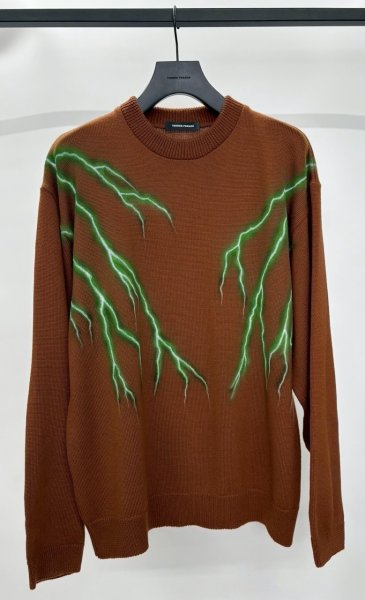 画像1: TENDER PERSON LIGHTNING PAINTING KNIT PULLOVER BROWN (1)