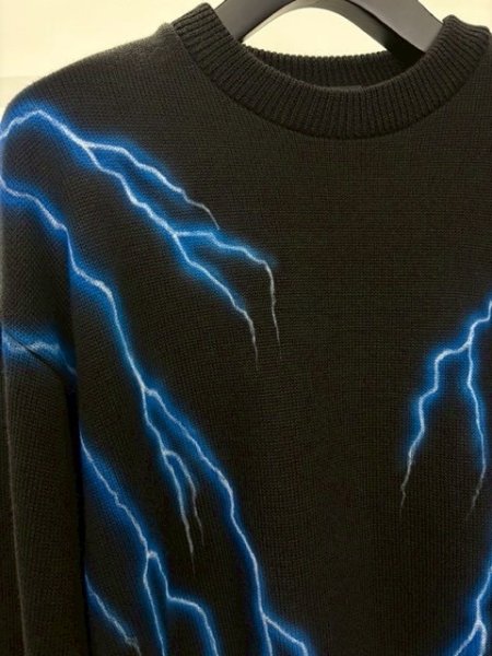 画像3: TENDER PERSON LIGHTNING PAINTING KNIT PULLOVER BLACK (3)