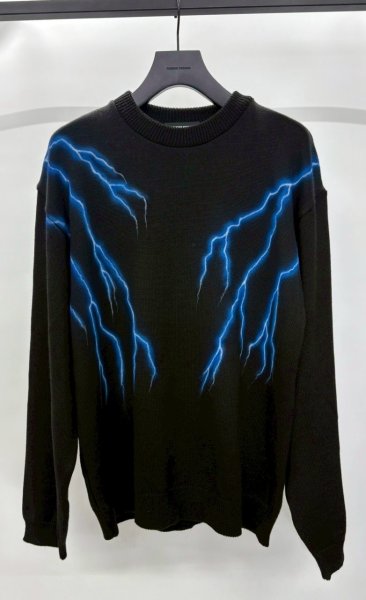画像1: TENDER PERSON LIGHTNING PAINTING KNIT PULLOVER BLACK (1)