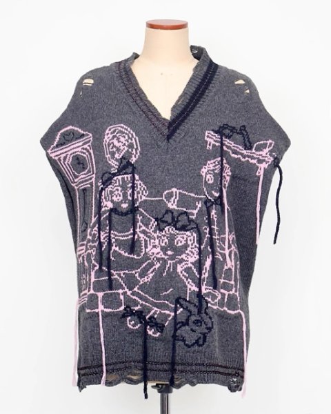 画像1: rurumu: 25AW mimi jacquard over size vest gray (1)