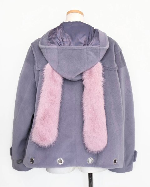 画像8: rurumu:  usa-mimi fur detachable duffel coat　grayish lavender (8)