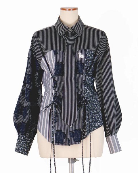 画像2: rurumu: 25AW lace up stripe shirts black (2)
