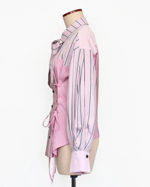 画像6: rurumu: 25AW lace up stripe shirts pink (6)