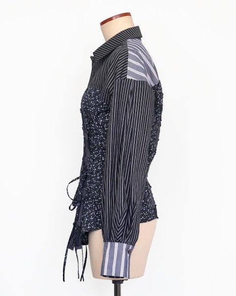 画像5: rurumu: 25AW lace up stripe shirts black (5)