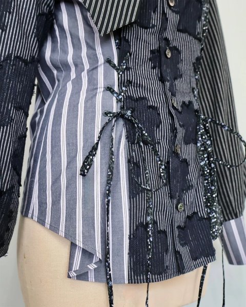 画像9: rurumu: 25AW lace up stripe shirts black (9)