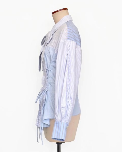 画像4: rurumu: 25AW lace up stripe shirts sax blue (4)