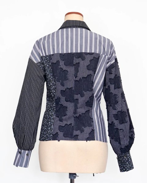 画像3: rurumu: 25AW lace up stripe shirts black (3)