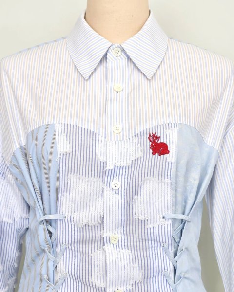 画像6: rurumu: 25AW lace up stripe shirts sax blue (6)