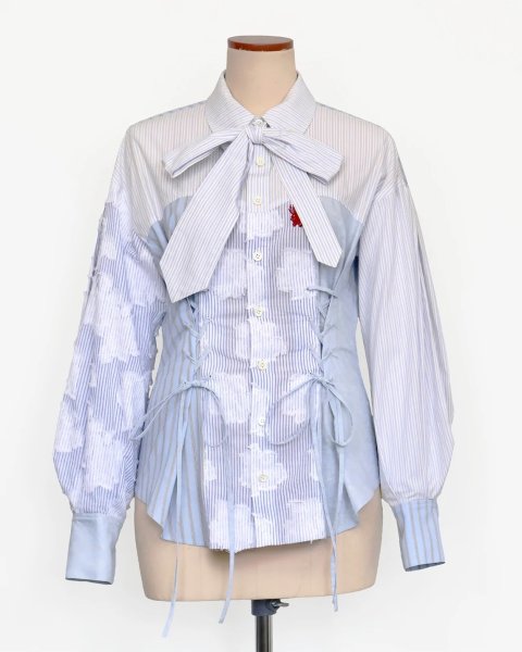 画像1: rurumu: 25AW lace up stripe shirts sax blue (1)