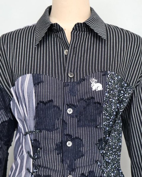 画像6: rurumu: 25AW lace up stripe shirts black (6)