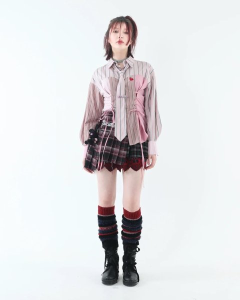 画像10: rurumu: 25AW lace up stripe shirts pink (10)