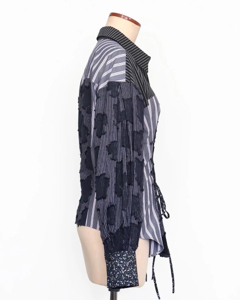 画像4: rurumu: 25AW lace up stripe shirts black (4)