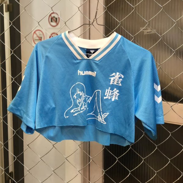 画像1: 雀蜂　コラージュショートT 水色 (1)