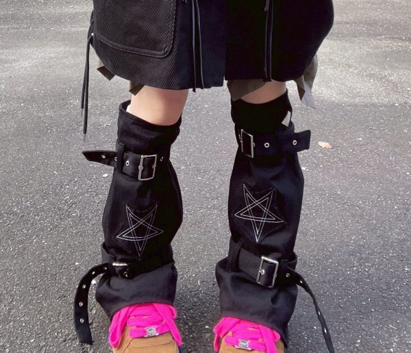 画像5: el conductorH COTTON BELTED LEG WARMER PENTAGRAM BK (5)