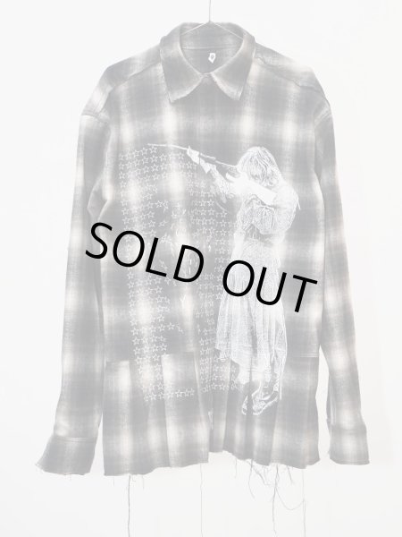 画像1: emary About α Girl graffiti check shirt BLACK WHITE (1)