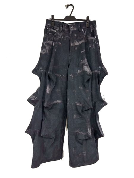 画像1: KIDILL 26SS KL1051 GODZILLA DENIM PANTS BIOSTONE WASHED STAIN DISTRESSED DENIM BLACK (1)