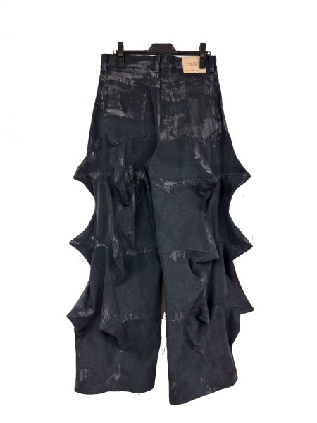 画像2: KIDILL 26SS KL1051 GODZILLA DENIM PANTS BIOSTONE WASHED STAIN DISTRESSED DENIM BLACK (2)