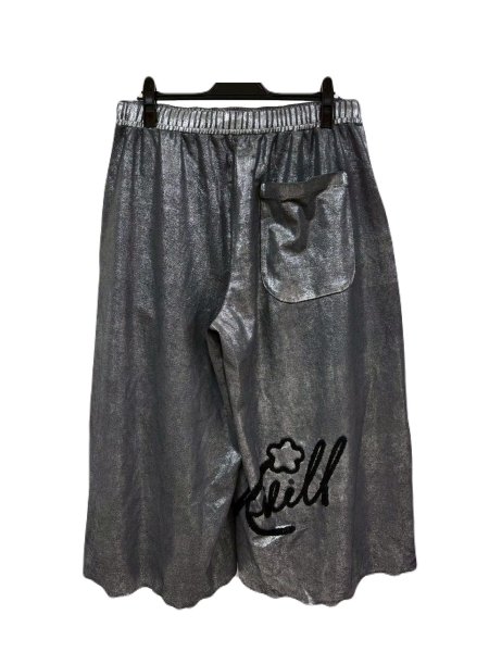 画像2: KIDILL 26SS KL1082 FLOWER CORD EMBROIDERY VELOUR SHORT PANTS BIOSTONE WASHED BLACK×SILVER FOIL (2)