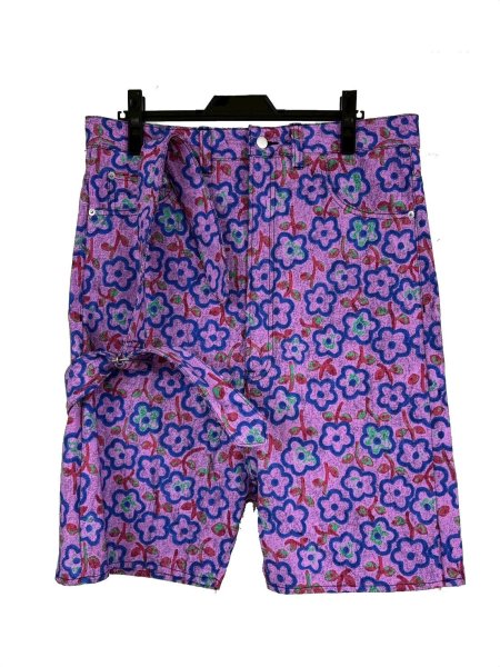 画像1: KIDILL 26SS KL1058 FLOWER DENIM SHORT PANTS BIOWASHED DENIM PINK FLOWER (1)