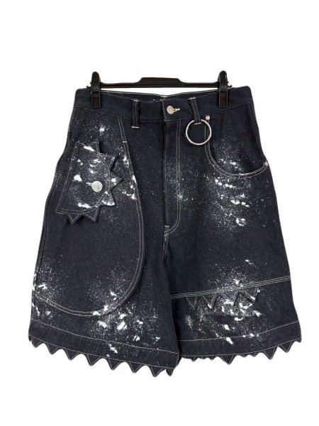 画像1: KIDILL 26SS KL1053 MONSTER DENIM SHORT PANTS BIOSTONE WASHED STAIN DISTRESSED DENIM BLACK (1)