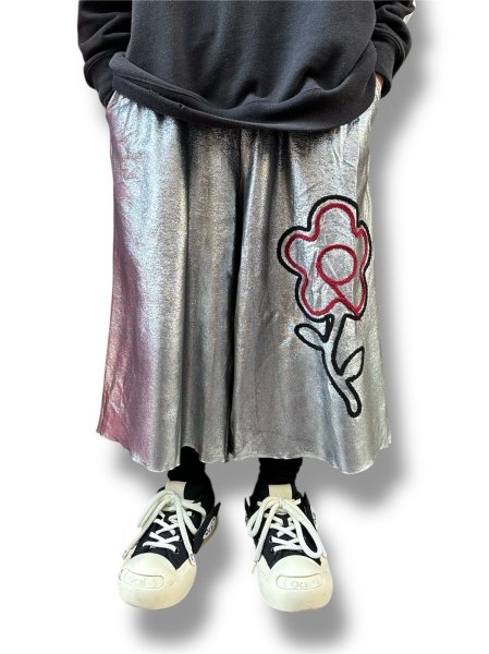 画像4: KIDILL 26SS KL1082 FLOWER CORD EMBROIDERY VELOUR SHORT PANTS BIOSTONE WASHED BLACK×SILVER FOIL (4)