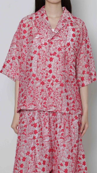 画像1: BASE MARK Embroidery Open Collor Shirts PINK (1)