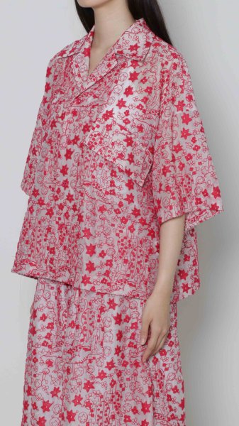 画像3: BASE MARK Embroidery Open Collor Shirts PINK (3)