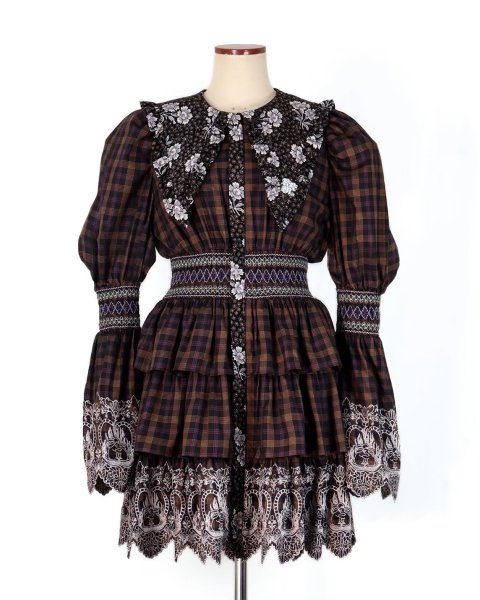 画像1: rurumu: 25AW burn the rabbit lace check mini dress (1)