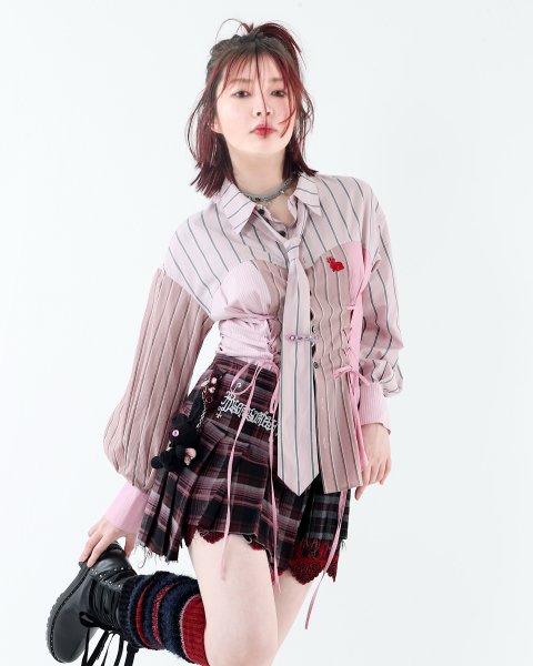 画像3: rurumu: 25AW belted pleats rolled mini skirt wine red (3)